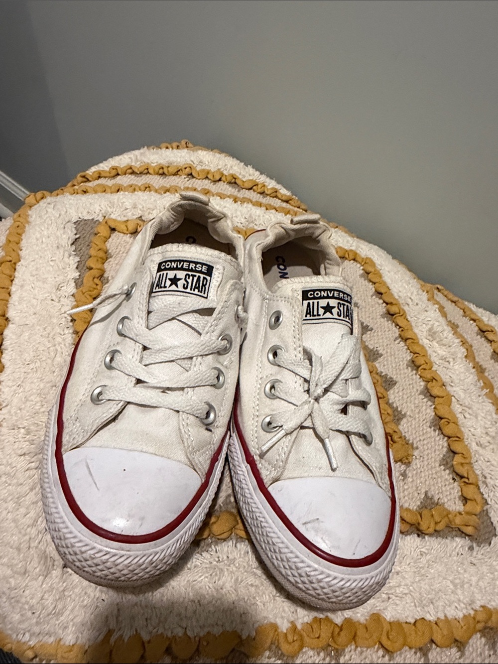 Converse White Kids Low-Top Sneakers with Red Trim
